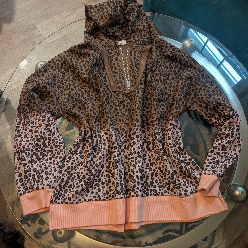 Leopard Print Hoodie with Pink Accents